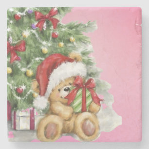 Weihnachtsbär mit prächtiger und baumischer Dekora Steinuntersetzer