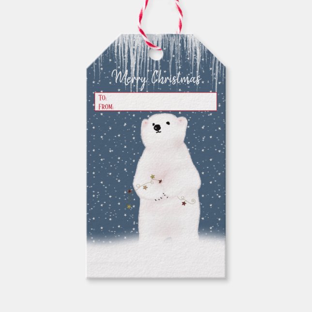 Weihnachtsbär mit Sternen Geschenkanhänger (Vorderseite)