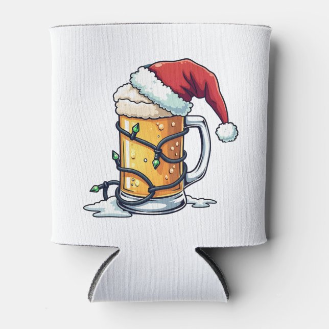 Weihnachtsbär mit Weihnachtslicht ummantelt Dosenkühler (Vorderseite)