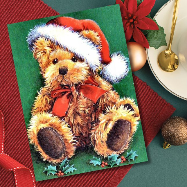 Weihnachtsbär mit Weihnachtsmannmütze Feiertagskarte (Von Creator hochgeladen)