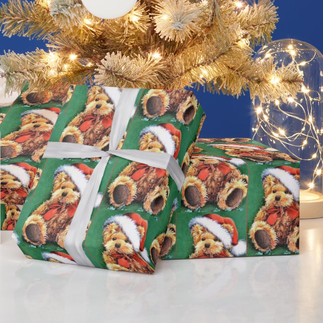 Weihnachtsbär mit Weihnachtsmannmütze Geschenkpapier (Feiertage)