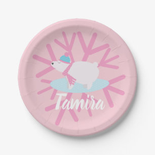 Weihnachtsbär Party Schneeflocken Pappteller