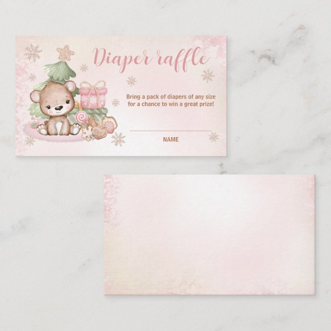 Weihnachtsbär Pink Babydusche Windelwaschkarte Begleitkarte (Vorne/Hinten)