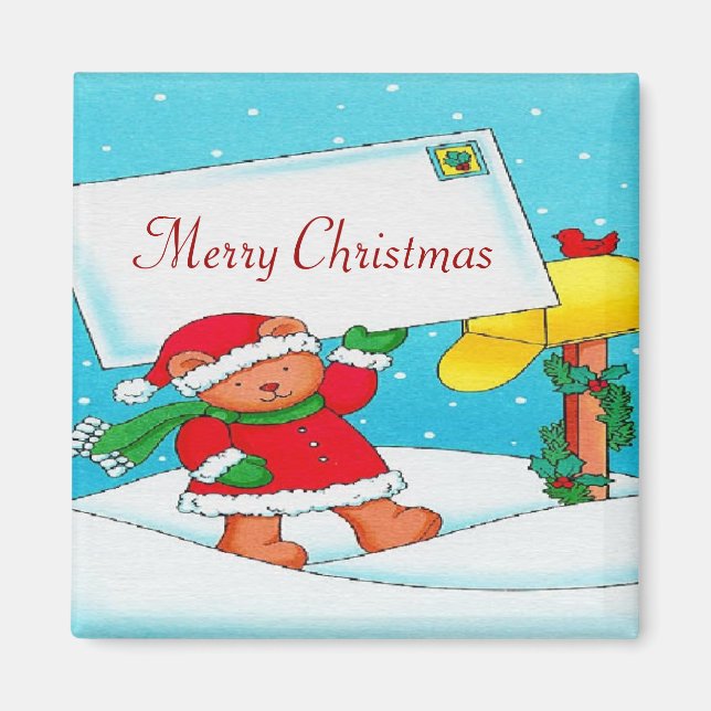 Weihnachtsbär Post - Square Magnet (Vorne)