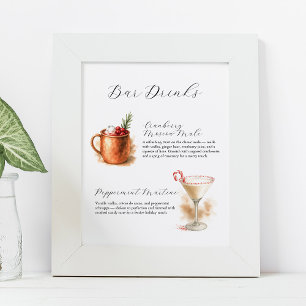 Weihnachtsbar-Schilder   Wasserfarbe-Cocktails Poster