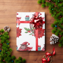 Weihnachtsbär und Poinsettia Geschenkpapier