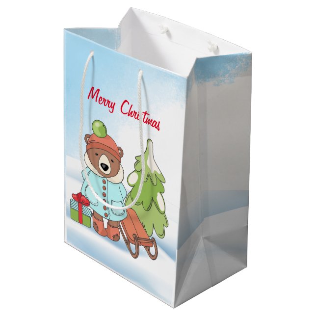 Weihnachtsbärchen mit Geschenktasche Mittlere Geschenktüte (Rückseite Schrägansicht)