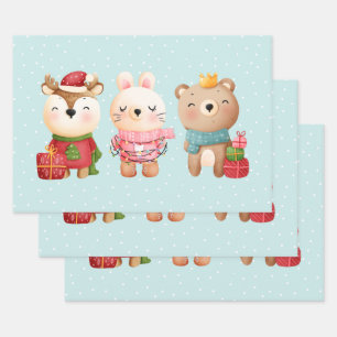 Weihnachtsbären und Kaninchen Geschenkpapier Set