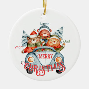 Weihnachtsbärenfamilie mit 3 Namen Keramik Ornament