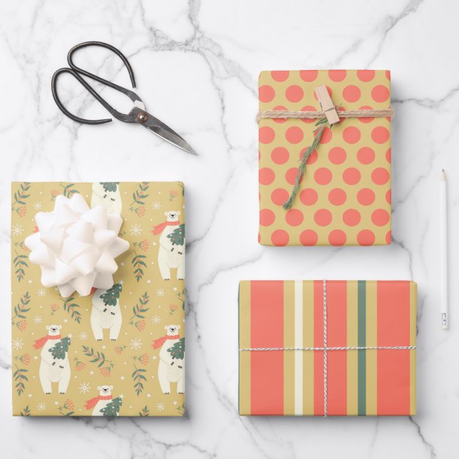 Weihnachtsbärenwrapping Paper Set 3 Geschenkpapier Set (Vorderseite)