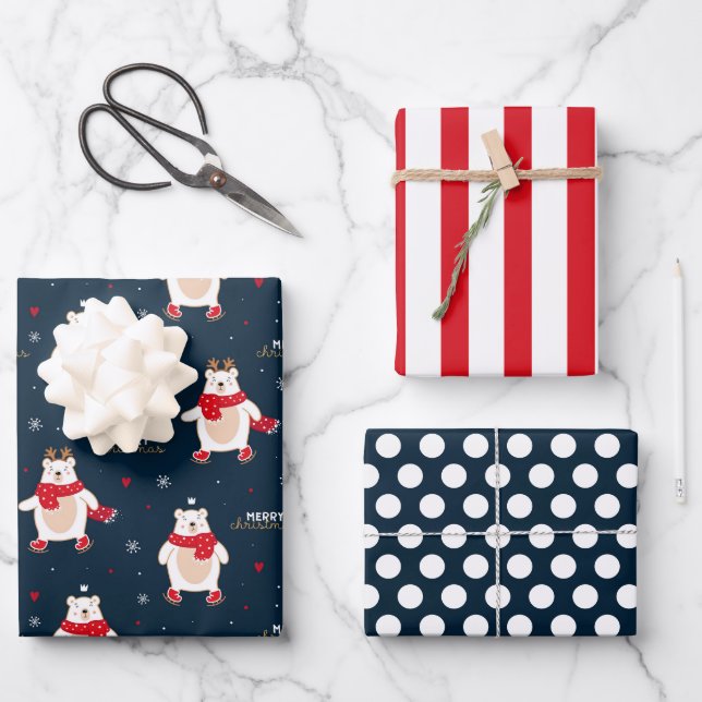 Weihnachtsbärenwrapping Sheet Set 3 Geschenkpapier Set (Vorderseite)