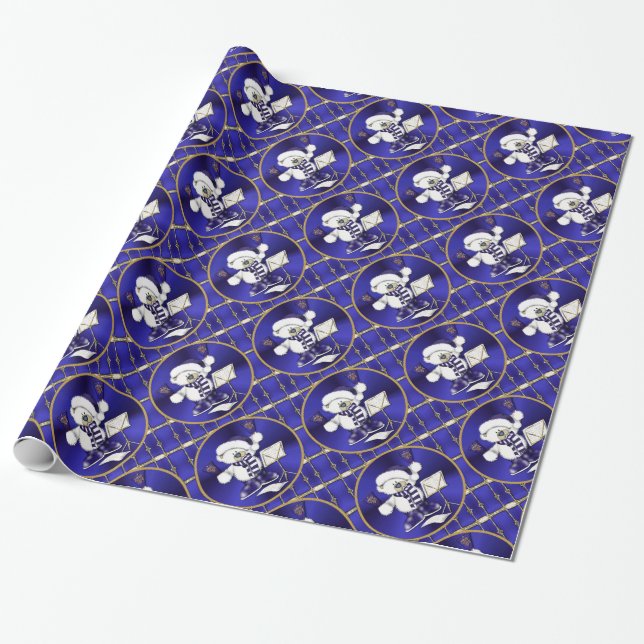 Weihnachtsbärn-Blau und GoldPackpapier Geschenkpapier (Ungerollt)