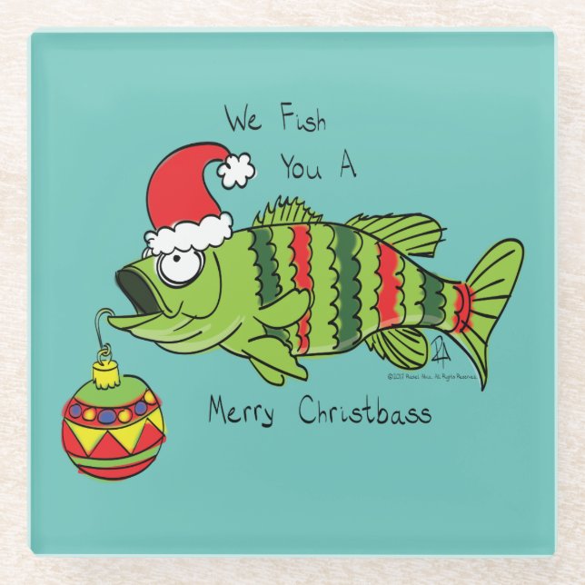Weihnachtsbarsch Fischen Niedlicher Cartoon Glasuntersetzer (Vorderseite)