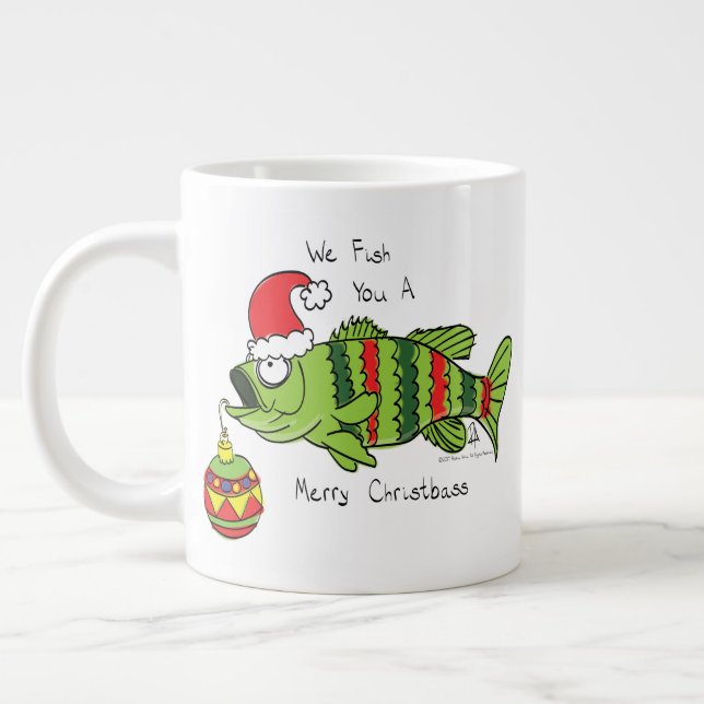 Weihnachtsbarsch Fischen Niedlicher Cartoon Jumbo-Tasse (Links)