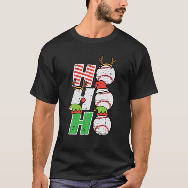 WeihnachtsBaseball Ho Ho Ho Funny Xmas Sportler Mä T-Shirt (Vorderseite)