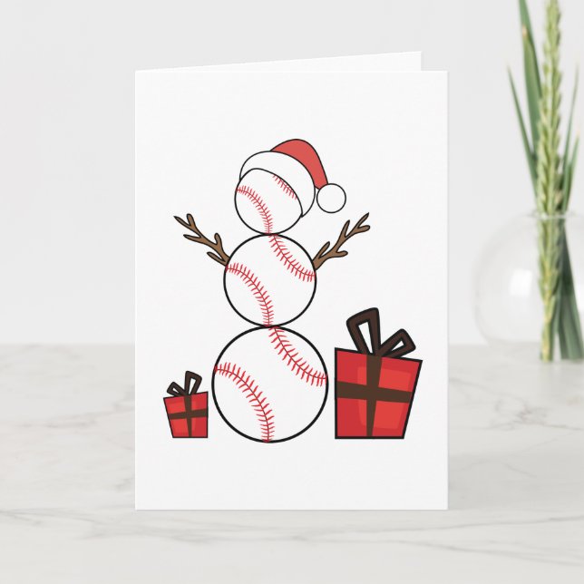 Weihnachtsbaseball-Schneemann lustig Feiertagskarte (Vorderseite)
