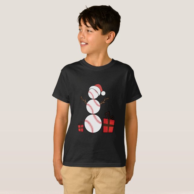 Weihnachtsbaseball-Schneemann lustig T-Shirt (Vorne ganz)
