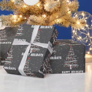 Weihnachtsbaseball und roter Sockenbaum Geschenkpapier
