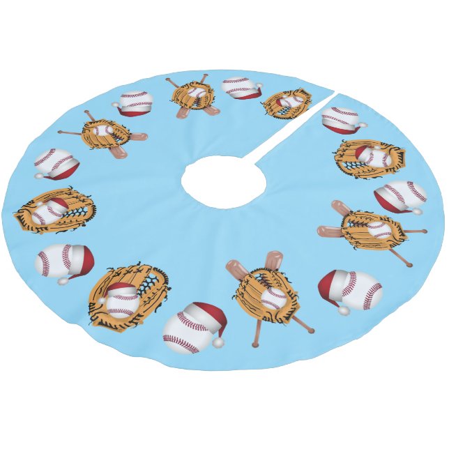 Weihnachtsbaseballs, Fledermäuse und Handschuhe Polyester Weihnachtsbaumdecke (Schrägansicht)