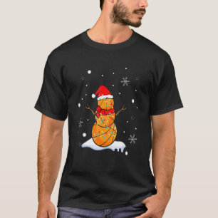 Weihnachtsbasketball-Schneemann Santa Xmas Lichter T-Shirt