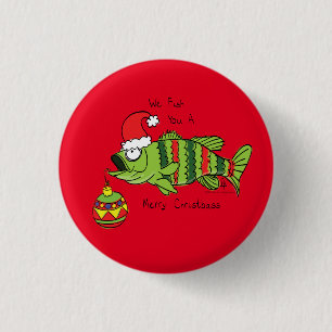 Weihnachtsbass Fischen Niedlicher Cartoon Button