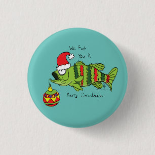 Weihnachtsbass Fischen Niedlicher Cartoon Button