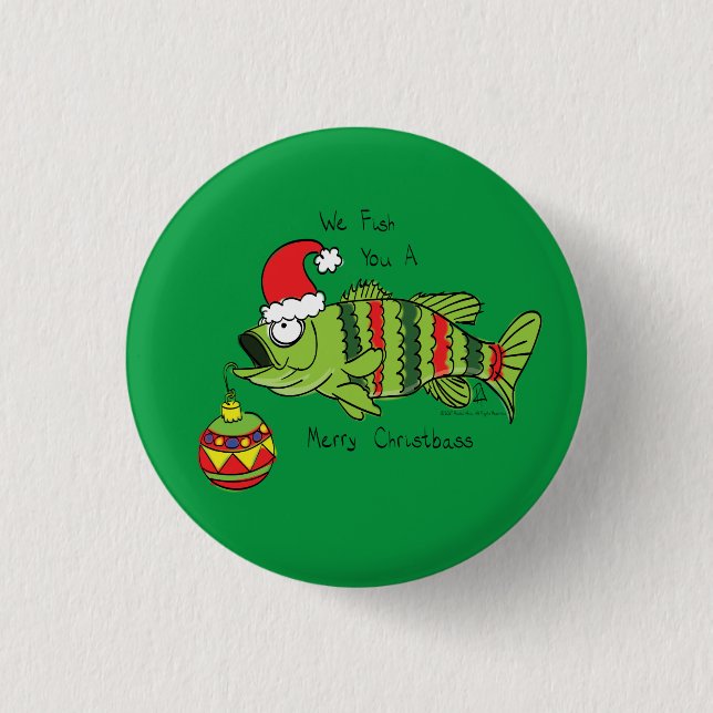 Weihnachtsbass Fischen Niedlicher Cartoon Button (Vorderseite)