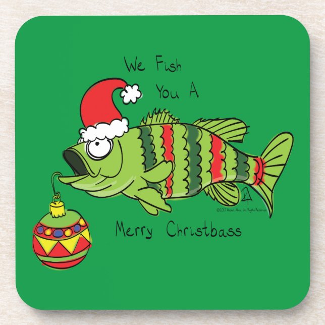 Weihnachtsbass Fischen Niedlicher Cartoon Getränkeuntersetzer (Vorderseite)