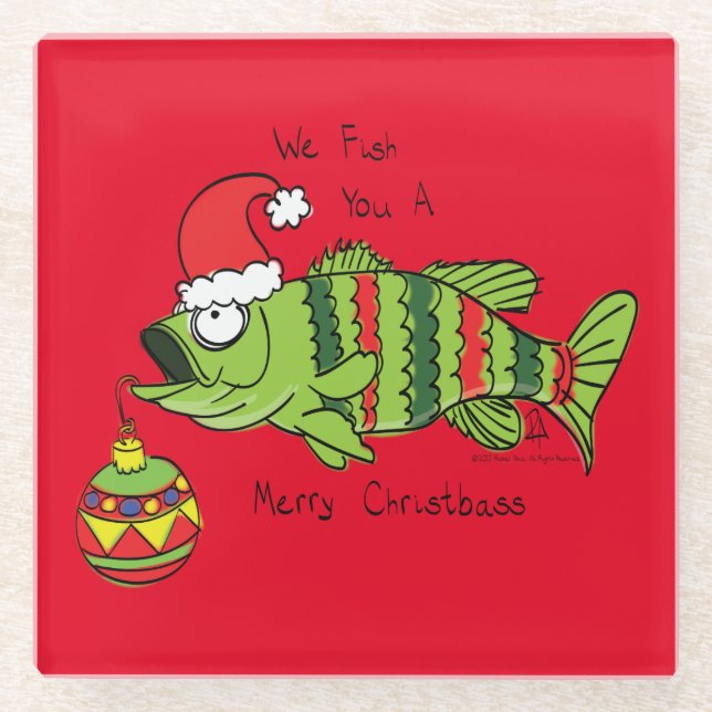 Weihnachtsbass Fischen Niedlicher Cartoon Glasuntersetzer (Vorderseite)