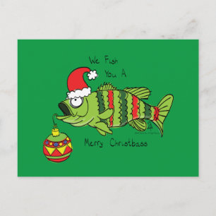 Weihnachtsbass Fischen Niedlicher Cartoon Postkarte