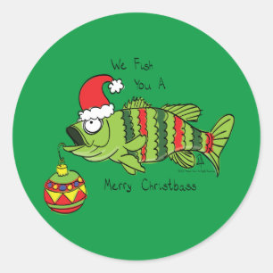 Weihnachtsbass Fischen Niedlicher Cartoon Runder Aufkleber