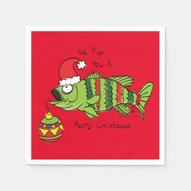 Weihnachtsbass Fischen Niedlicher Cartoon Serviette (Vorderseite)