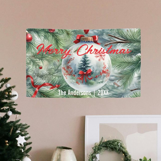 Weihnachtsbauble mit den Branchen Rote Schleife un Banner (Von Creator hochgeladen)