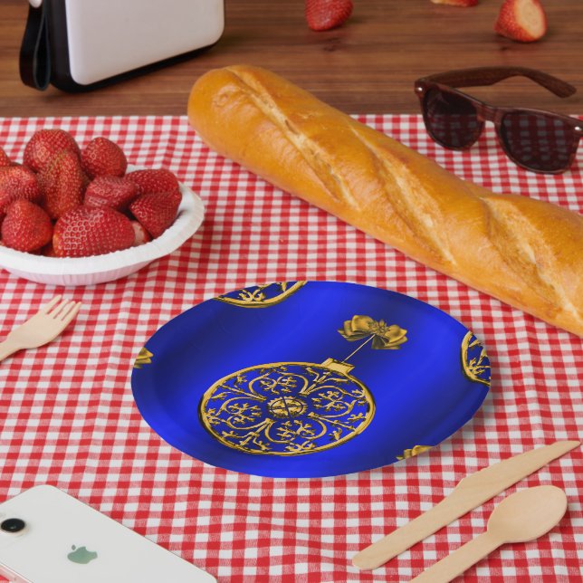 Weihnachtsbaubles auf Blue Pappteller (Picknick)