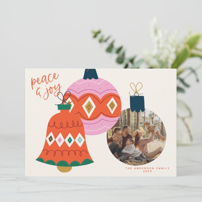 Weihnachtsbaubles Fotokarte Einladung (Stehend Vorderseite)