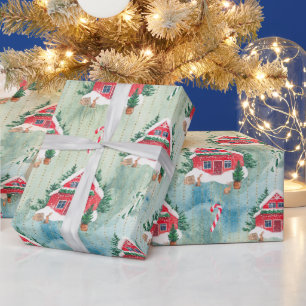 Weihnachtsbauernhof gemütliche Papierfarm Haus und Geschenkpapier