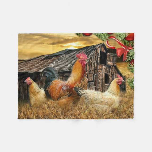 Weihnachtsbauernhof Hen Barn Coop Fleecedecke (Vorderseite (Horizontal))