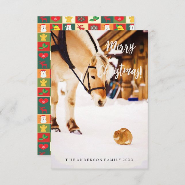 Weihnachtsbauernhof niedliche Tiere Schneehuhfarm Einladung (Vorne/Hinten)