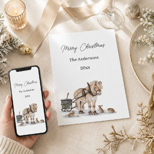 Weihnachtsbauernhof Pferd Tiere Winter Feiertagskarte
