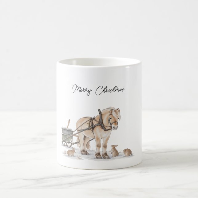 Weihnachtsbauernhof Pferd Tiere Winter Kaffeetasse (Mittel)