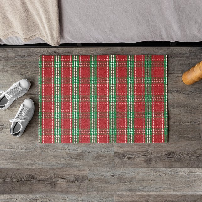 Weihnachtsbauernhof Rustikaler Urlaub Rot Kariert Fußmatte (Classic red and green holiday classic country plaid pattern )