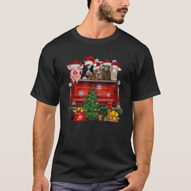 Weihnachtsbauerntiere LKW Weihnachtsmannmütze Fami T-Shirt (Vorderseite)