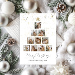 Weihnachtsbaum 10 Foto Collage Gold Minimalistisch Feiertagskarte<br><div class="desc">Feiern Sie den Urlaub stilvoll mit dieser modernen, minimalistischen Weihnachtskarte mit einem wunderschön gearbeiteten Weihnachtsbaum, der ganz aus Ihren Lieblingsstiften aus 10 Fotos besteht! Dieses einzigartige Design verbindet persönliche Augenblicke mit festlicher Eleganz und schafft so eine besondere Erinnerungen wie die Saison. Die Foto sind sorgfältig in Form eines Weihnachtsbaumes angeordnet,...</div>