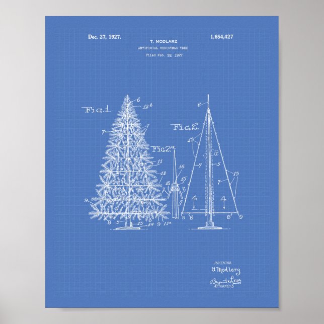 Weihnachtsbaum 1927 Patentart Blueprint Poster (Vorne)