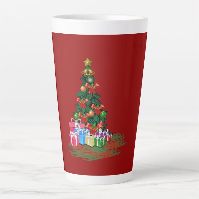 Weihnachtsbaum 2021 Burgund Latte Tasse (Vorderseite)