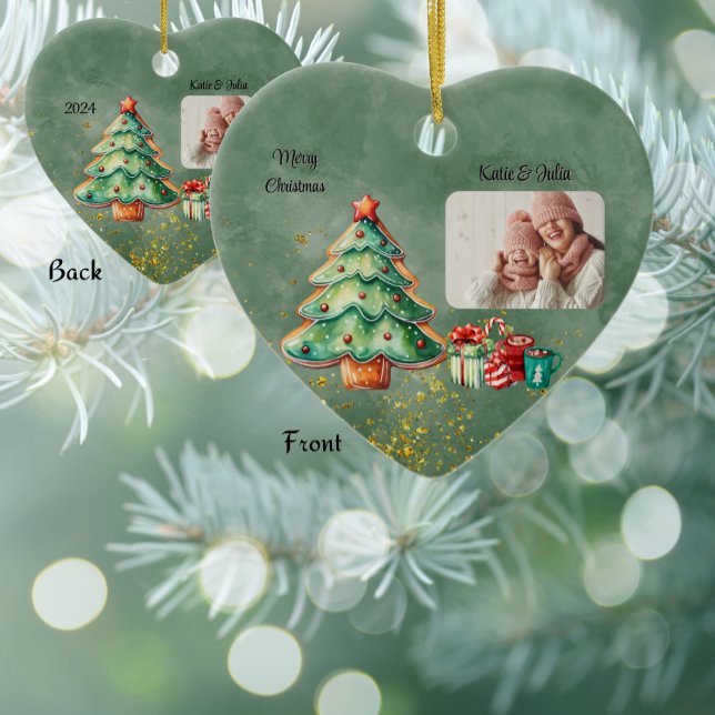 Weihnachtsbaum 2 Fotos Keramik Ornament (Von Creator hochgeladen)