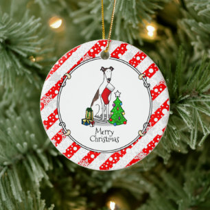 Weihnachtsbaum 2 Grauhund (gebürstlich weiß) Dog F Keramik Ornament