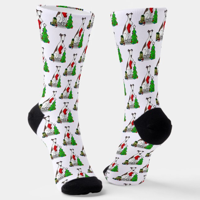 Weihnachtsbaum 2 Grauhund (gebürstlich weiß) Dog F Socken (Gewinkelt)