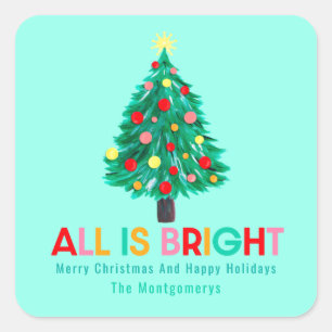 Weihnachtsbaum "Alles ist hell" Handgezeichnet Quadratischer Aufkleber