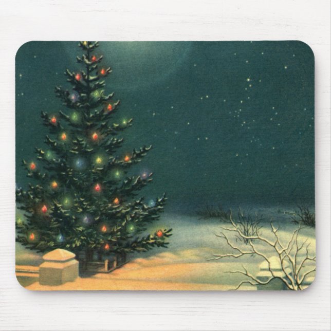 Weihnachtsbaum am Abend mit Lichtern Mousepad (Vorne)